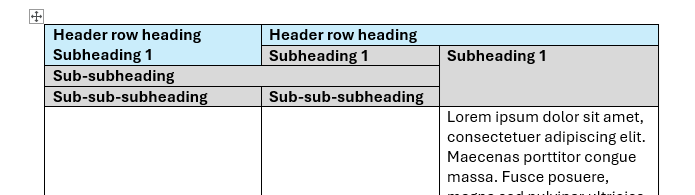 Complex header and subheading rows example